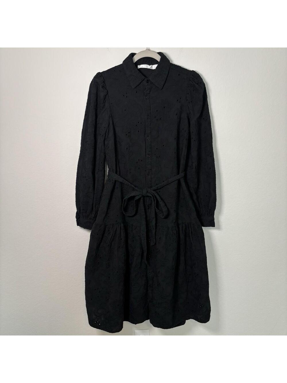 Rachel Parcell Black Eyelet Dress Women’s M Old Money Classy Modest 100% Cotton - Picture 2 of 7